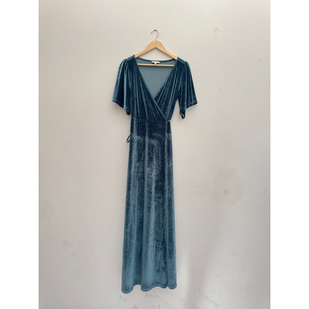 Baltic Born Meghan Velvet Wrap Maxi Dress Persian Blue Teal Medium M Gown